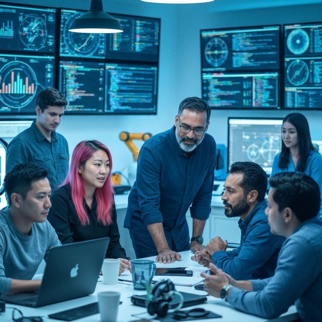 HewaTek team collaborating on innovative hydrogen drone technology in modern workspace